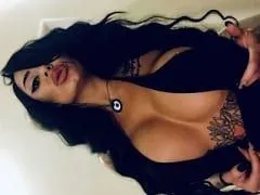 Tattooed Bitch with Huge Silicon Breasts Shows Off Naked and Sits on a Coke Bottle