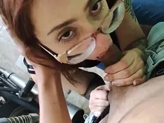 Young girl sucking off mechanic in exchange for a motorcycle repair