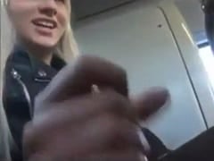Beautiful blonde Carioca plays a handjob for her boyfriend on the bus to São Paulo until he cums