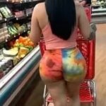 Delicious brunette at the supermarket shopping in shorts with a huge ass that will drive anyone crazy – amateur