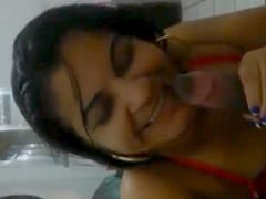 Pervert Unwrapped a Naughty Brunette on the Street and Took Her Home to Have Sex and Made an Amateur Video of Her Sucking His Dick Laughing