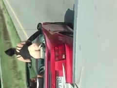 A Lucky Trucker Was Relaxing on the Road When Two Hot Lesbians Decided to Show Their Butts and Breasts in a Convertible – Amateurs