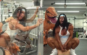 Steamy Gym Encounter: Hot MILF StepMom Gets Filled by T-Rex in Wild Workout Session