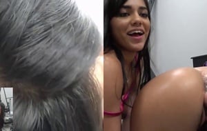 Horny teen latina moaning loudly while being drilled by a powerful fucking machine