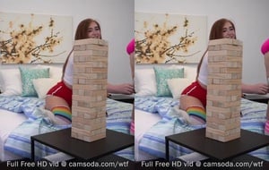 Horny young amateurs experimenting with anal jenga and moaning uncontrollably