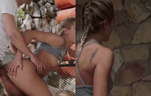 Hot brunette enjoying a wild anal ride in the garden until she cums loudly