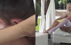 Seductive brunette teasing with her soft feet and moaning until she gets a creamy finish