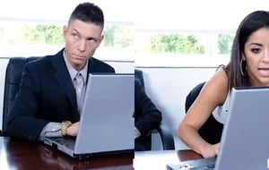 Inked secretary moaning loud while getting pounded hard on her desk until she squirts uncontrollably